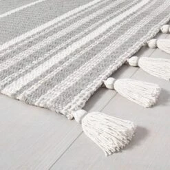Pick Stitch Textured Stripe With Tassel Rug Jet Gray - Hearth & Hand™ With Magnolia