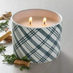 Plaid Ceramic Fireside Spruce Jar Christmas Candle Dark Green 11oz - Hearth & Hand™ With Magnolia