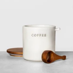 37oz Stoneware Coffee Canister With Wood Lid & Scoop Cream/Brown - Hearth & Hand™ With Magnolia
