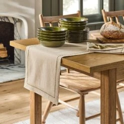 Embroidered Border Standard Runner Natural/Green - Hearth & Hand™ With Magnolia