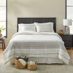 Alternating Pinstripe Comforter & Sham Set Gray/Cream - Hearth & Hand™ With Magnolia -Chic Home Decor Sale Shop GUEST 675d60c1 b13c 44e3 9260 4a8efb0c0e38