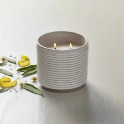 2-Wick Ribbed Ceramic Canvas Jar Candle Light Gray 12oz - Hearth & Hand™ With Magnolia: Soy & Paraffin Wax, Fresh Citrus Scent