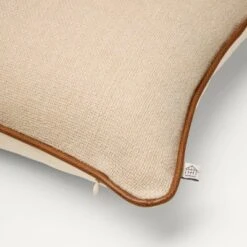 18"x18" Solid Chambray With Faux Leather Trim Square Throw Pillow Beige/Brown - Hearth & Hand™ With Magnolia -Chic Home Decor Sale Shop GUEST 95a7c731 79dd 409c b1b1 c80ec9d336a2