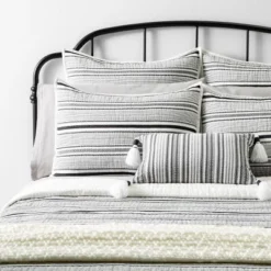 Textured Stripe Pillow Sham Dark Gray/Cream - Hearth & Hand With Magnolia -Chic Home Decor Sale Shop GUEST a0f8fe96 7ab4 46c3 ad09 b2250acbb400