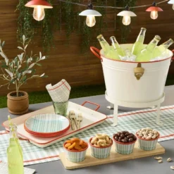 Powder-Coated Metal Rectangular Serving Tray Cream/Orange - Hearth & Hand™ With Magnolia