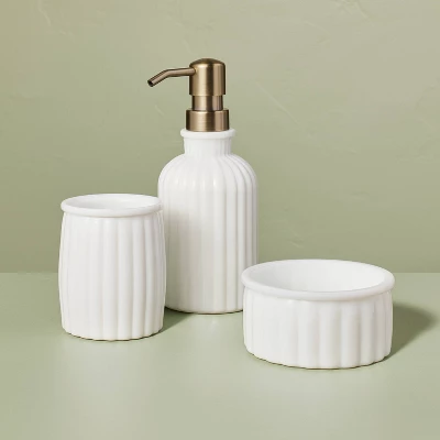 Ribbed Milk Glass Bathroom Trinket Dish White - Hearth & Hand™ With Magnolia 2 Ribbed Milk Glass Bathroom Trinket Dish White - Hearth & Hand™ With Magnolia - Image 2