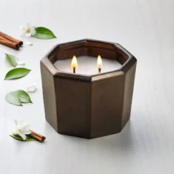 Octagonal Ceramic Harvest Spice Fall Jar Candle Metallic Bronze - Hearth & Hand™ With Magnolia