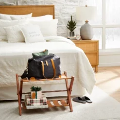 Foldable Wood & Metal Luggage Rack Tan/Brown - Hearth & Hand™ With Magnolia: Guest Room Suitcase Stand, No Assembly Required