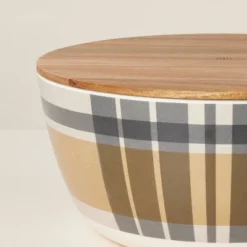 10pc Fall Plaid & Stripe Bamboo-Melamine Picnic Set Tan/Blue/Cream - Hearth & Hand™ With Magnolia -Chic Home Decor Sale Shop GUEST d4045cff 279c 42f9 9782 da9f2a49f1e7