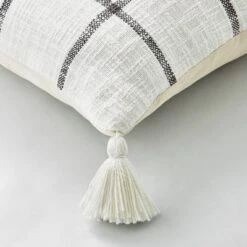 24"x24" Woven Slub Checkered Throw Pillow With Tassels Cream/Gray - Hearth & Hand™ With Magnolia -Chic Home Decor Sale Shop GUEST e6eb5fab db20 4685 8c31 3c2aacf436ce
